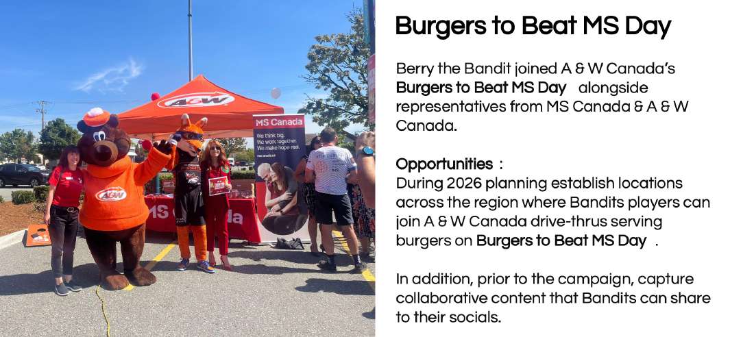 Berry the Bandit and A&W team members at the Burgers to Beat MS Day event tent