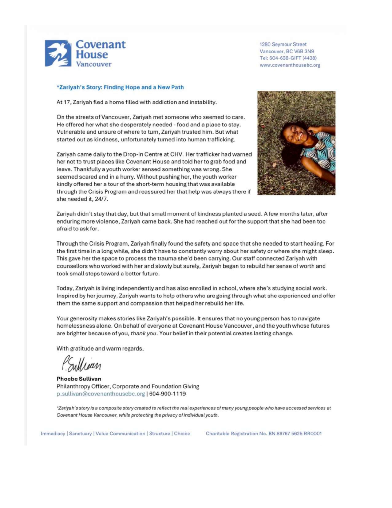 Covenant House Vancouver — letter