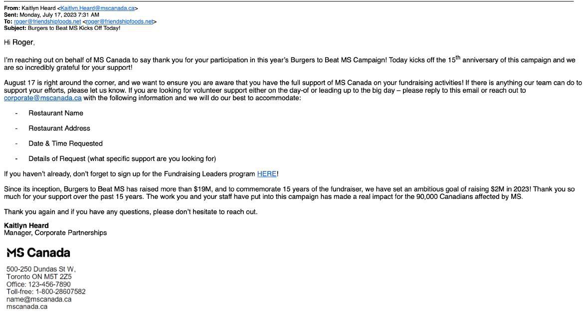 Burgers to Beat MS Day — letter