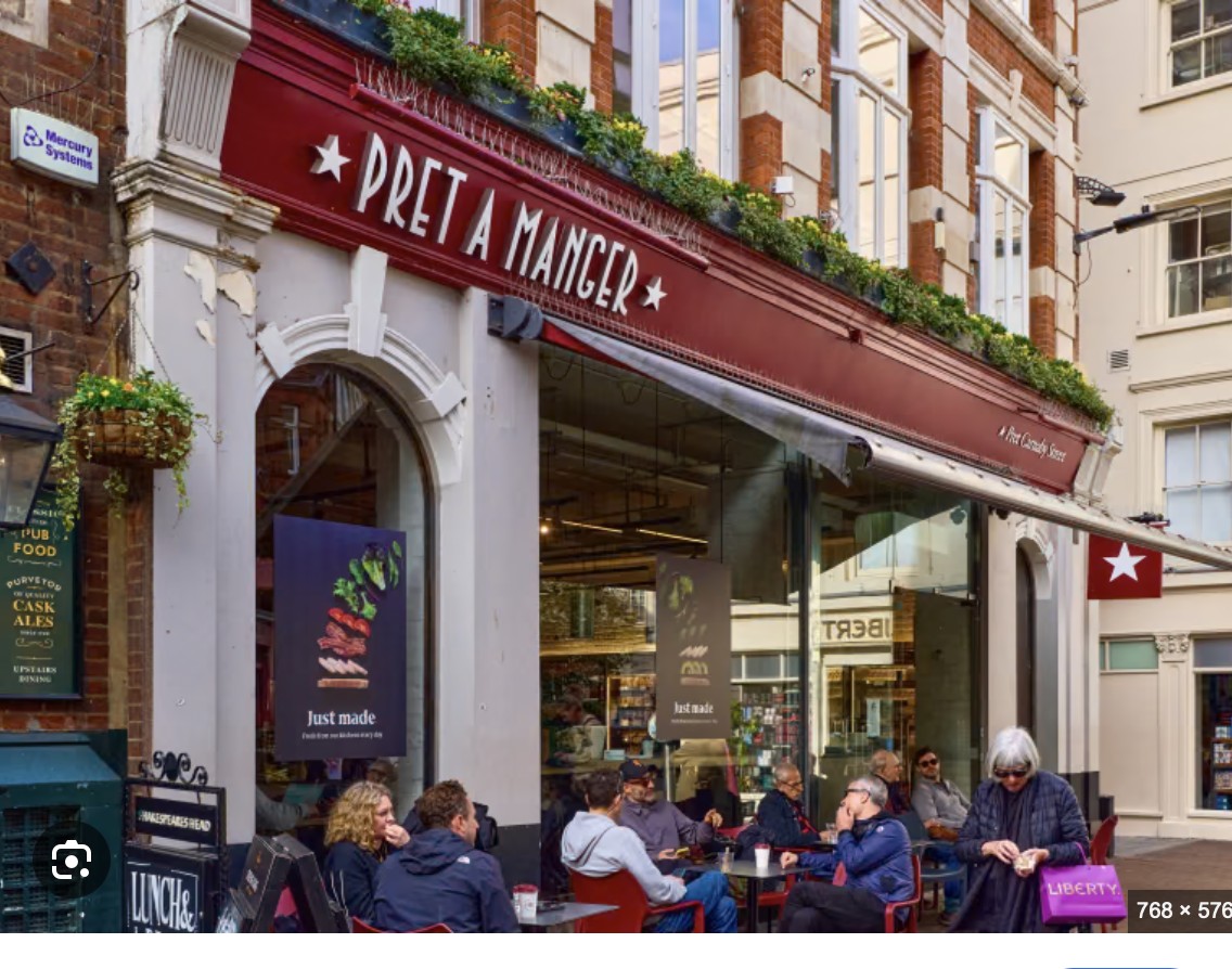 Pret A Manger storefront in London's Soho district